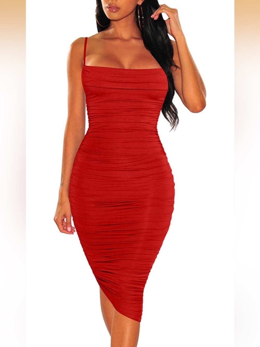 Red Draped Cowl Neck Slip Dress